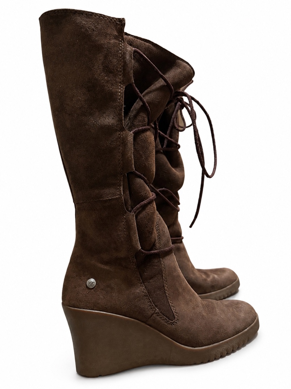 UGG Brown Suede Lace-Up Wedge Boots Size 7 NWOT Retail $379